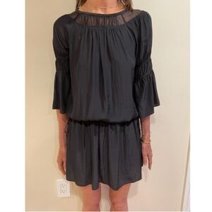 Ramy Brook Miriam Black Silk Blouson Mini Ruffle Dress Size M